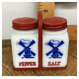 Hazel Atlas windmill salt & pepper shakers w/caddy