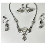Sterling silver necklace & 2 pair matching