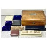 Humidor, 9 jewelry boxes w/Hamilton watch box