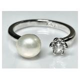 Sterling silver pearl adjustable ring