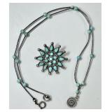 Sterling silver turquoise necklace and brooch