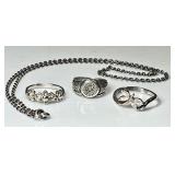 Sterling chain and 3 sterling rings