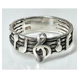 Sterling silver ring with music notes