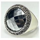 Sterling silver faceted hematite & marcasite ring