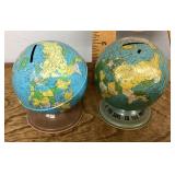 2 tin litho world globe coin banks