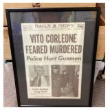 Framed Vito Corleone newspaper article 20 x 16