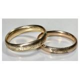 2 antique engraved gold filled bangle bracelets