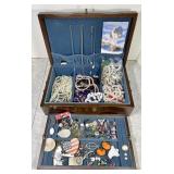 Wood jewelry box w/lift-out tray & contents