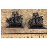 Pair of cast metal ship book ends