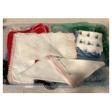 Container of vintage scarves and handkerchiefs