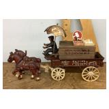 Cast iron horse-drawn fruit and veggie wagon