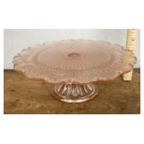 Pink Depression glass cake plate