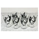 Set of 6 vintage b&w decorated glass tumblers
