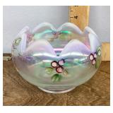 Fenton iridescent glass rose bowl