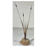 15" MCM brutalist cattail sculpture -geode base