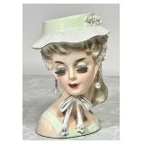 6" Japan lady head vase with pearls & hat