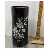 Hand painted ceramic black cylinder vase