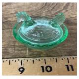 Mini green glass hen on nest