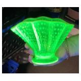 Fenton topaz uranium glass hobnail fan vase