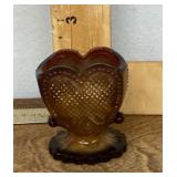 Amber slag glass heart toothpick holder