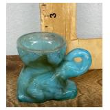 Blue slag glass elephant egg cup