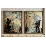 Vintage silhouette bubble glass fishing pictures