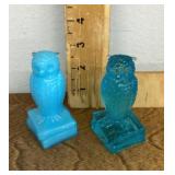 2 blue Degenhart glass owls
