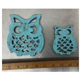 Blue cast iron owl trivets