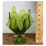 Green glass handkerchief compote bowl