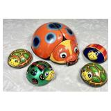 5 vintage tin litho friction/wind-up ladybug toys