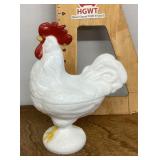 Milk glass rooster dish