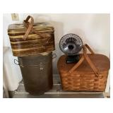Picnic basket, storage tins, small fan
