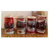 4 Budweiser holiday beer steins