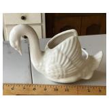 Whiter pottery swan planter