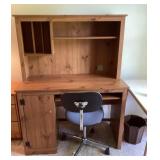 Pine desk and rollaround chair