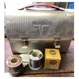 Vintage lunch pail with soldering supplies