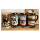 4 Budweiser holiday beer steins
