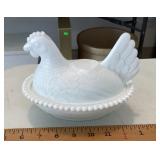 Milk glass hen on a nest
