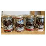 4 Budweiser holiday beer steins