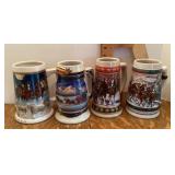 4 Budweiser holiday beer steins