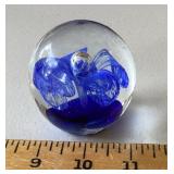 Blue art glass paperweight