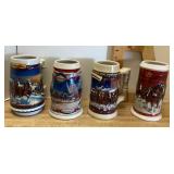 4 Budweiser holiday beer steins
