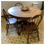 45" round pedestal clawfoot table and 3 chairs