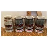 4 Budweiser holiday beer steins