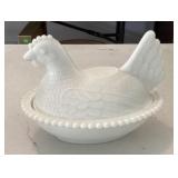 Milk glass hen on a nest