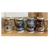 4 Budweiser holiday beer steins