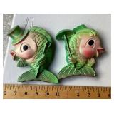 2 chalkware fish wall plaques