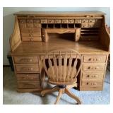 Large roll top desk and chair