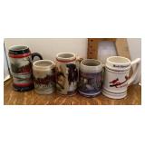 5 Budweiser and Cardinals beer steins