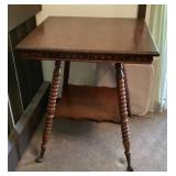 24" square oak parlor table w/ball & claw feet